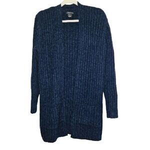 Club Monaco Women's Ribbed Open Cardigan Sweater S/P Alpaca & Wool Blend Navy Bl